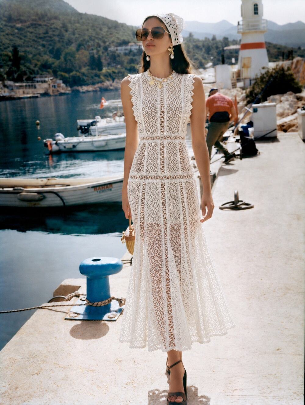 Self-Portrait White Lace Panel Midi Dress US 4 UK 8 NWT